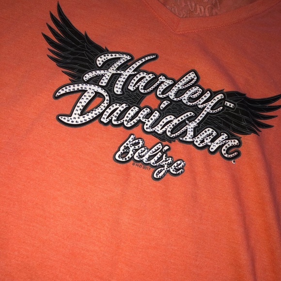 Harley Davidson Orange rhinestone shirt - Picture 2 of 5